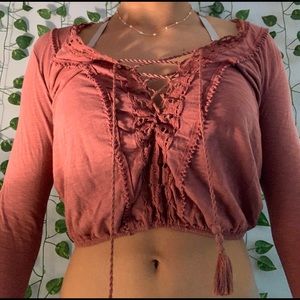 American Eagle lace up red long sleeve